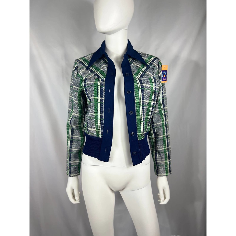 1970's Plaid Shirt Jacket, Green/Blue Plaid